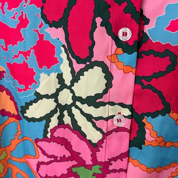 Wms L Vibrant Colorful Floral SS Button Up Tunic Shirt Dopamine Dressing - Picture 6 of 9